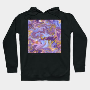 Fantasy Unicorn with Gold Silk Marble - Lilac Purple, Cornflower Blue, and Soft Pink Liquid Paint Pattern Hoodie